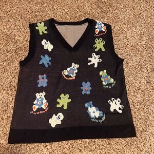 Novelty Sleeveless Knit‎ Sweater Vest Funky Characters Quirky Print L